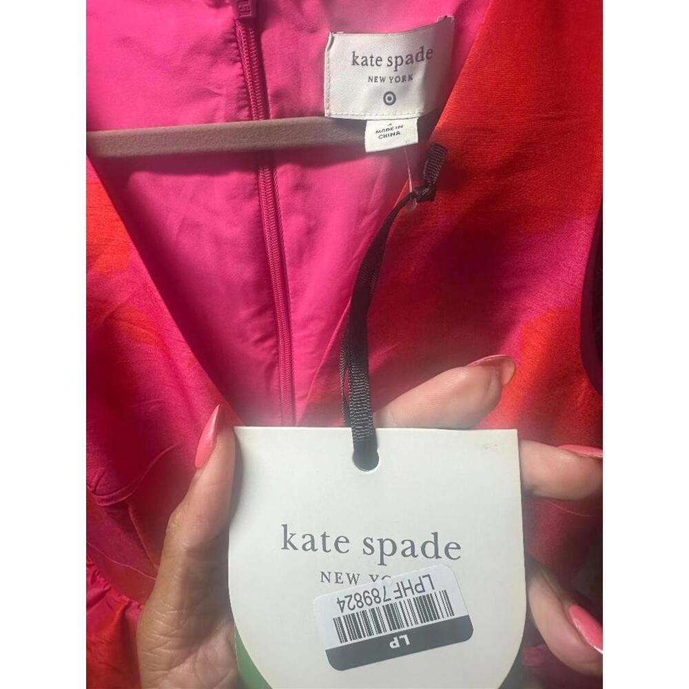 Kate Spade New York Pink Fit Flare Midi Dress Ruffle Waist V Neck Size Small S - Picture 3 of 4